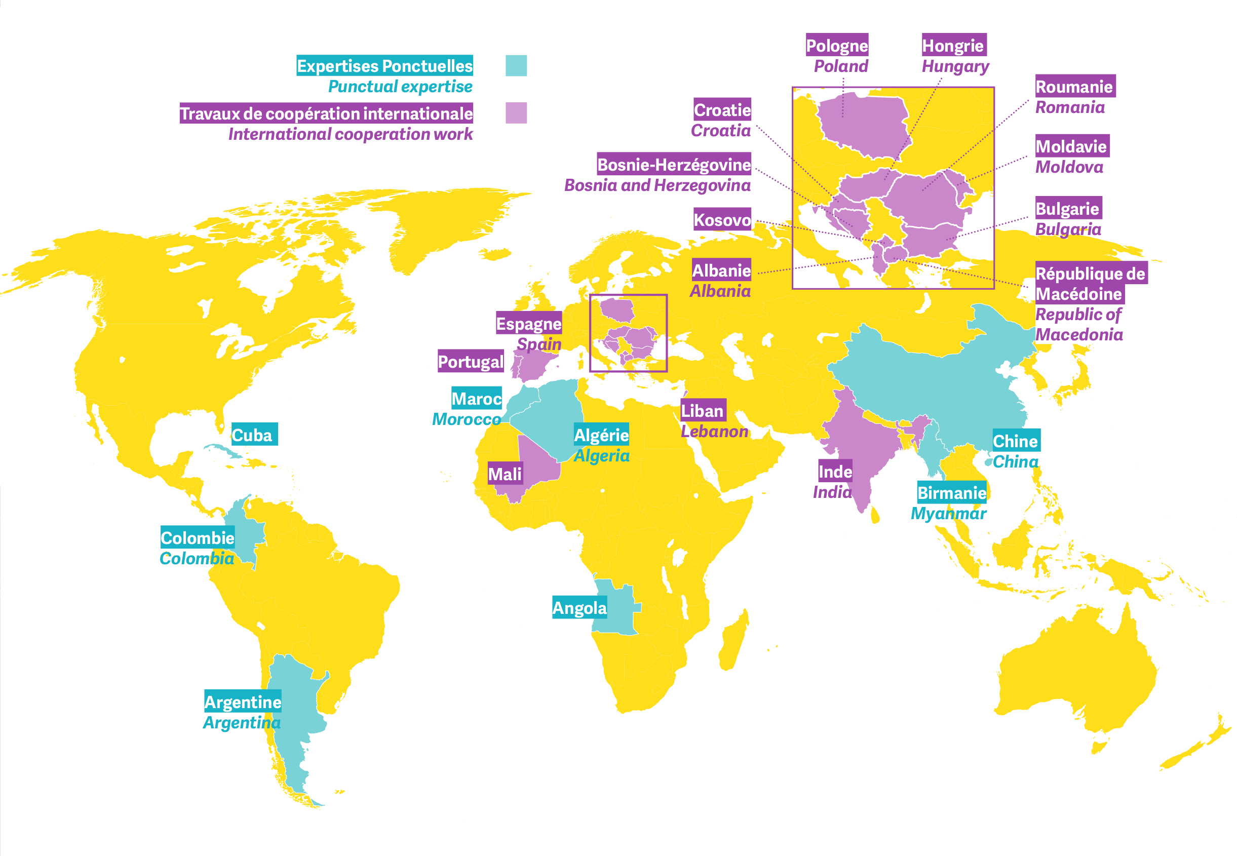 carte coopération internationale de Sites & Cités remarquables de France